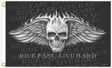 Buy SKULL WINGS LIVE HARD DELUXE 3' x 5' BIKER FLAGBulk Price