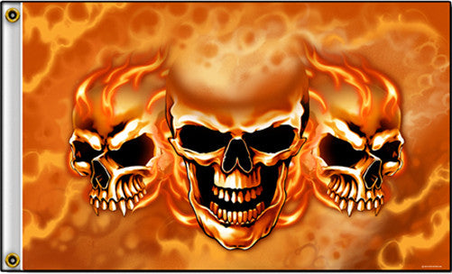 Buy DELUXE TRIPLE SKULL FLAMES 3 x 5 MOTORCYCLE BIKER FLAG Bulk Price