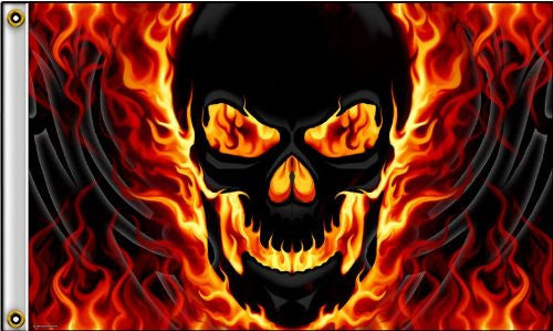 Buy FLAMING SKULL DELUXE BIKER 3 X 5FLAG *- CLOSEOUT NOW $ 5 EABulk Price