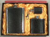 Buy BLACK LEATHER 3 PIECE FLASK WITH KEY CHAIN SETBulk Price