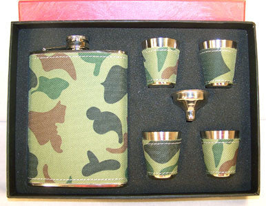 Buy CAMOFLAGUE FLASK SET W FOUR SHOT GLASSES - CLOSEOUT $ 7.50 EABulk Price