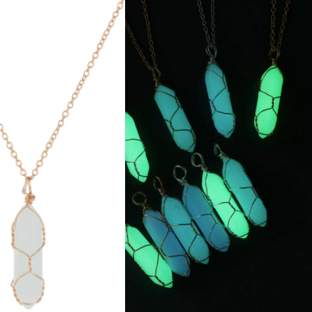 Buy GLOW IN THE DARK BULLET SHAPE WIRE WRAPPED PENDANT ONGOLD18" CHAIN NECKLACE ( sold by the piece or dozen)Bulk Price