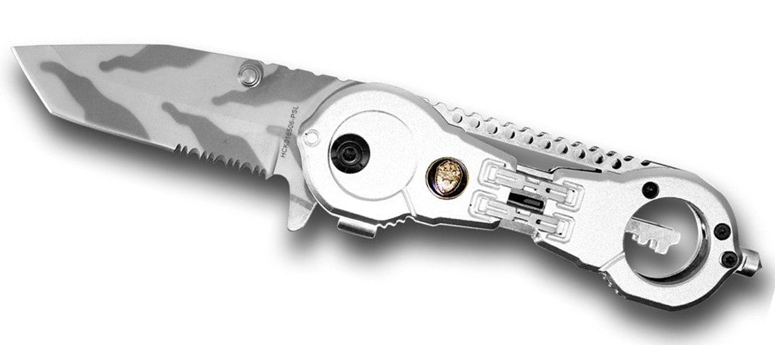 Buy SILVER HANDCUFF HANDLE CAMO BLADE POCKET KNIFE Bulk Price