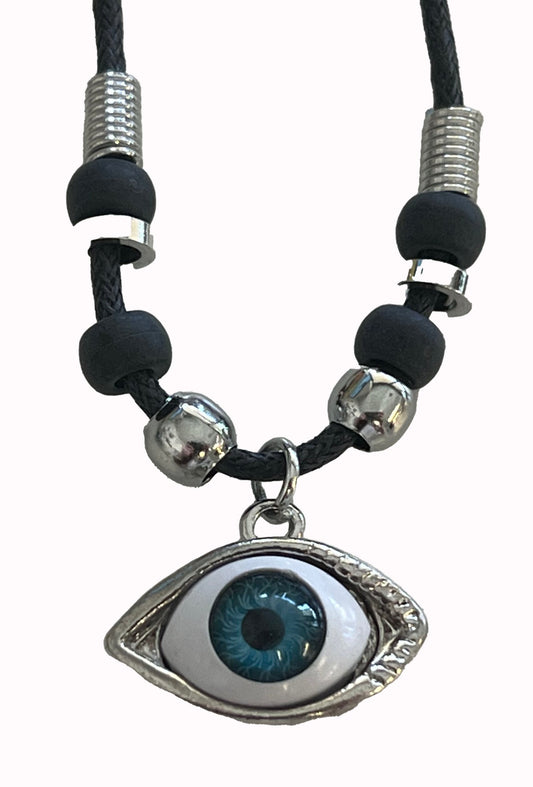 Wholesale Eyeball Necklace with Silver Beads Intriguing Resin Eyeball Pendant on an 18-Inch Black Rope Necklace ( sold by the piece or dozen )