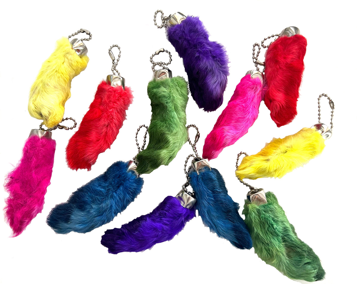 Wholesale Threads Premium Rabbit Rabbit's Foot Keychain Assorted Colors - 12 Pieces (Sold by the dozen assorted or by color )