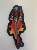 Wholesale FTW FLAMING SKULL DAGGER EMBROIDERED PATCH (sold by the piece or dozen)