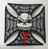 Wholesale WEBBED IRON CROSS WITH SKULL W TONGUE 3 INCH PATCH (Sold by the piece OR dozen ) *-CLOSEOUT AS LOW AS 50 CENTS EA