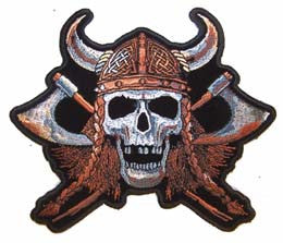 Wholesale VIKING SKULL AXES JUMBO 6 INCH PATCH (Sold by the piece)