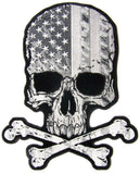 Wholesale JUMBO SKULL X BONES USA FLAG B & W  EMBROIDERED PATCH 10 INCH (Sold by the piece)