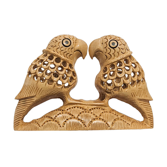 Wooden Parrot Couple Statue