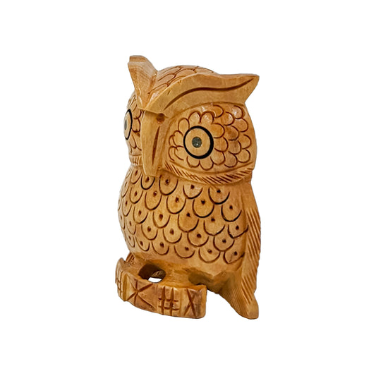 Handcrafted Wooden Owl Statue