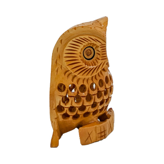 Wooden Handcrafted Owl Sitting Showpiece