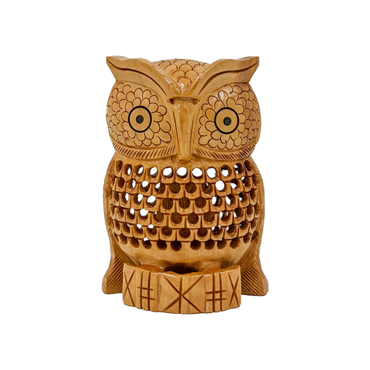 Handcrafted Wooden Owl Sitting Showpiece