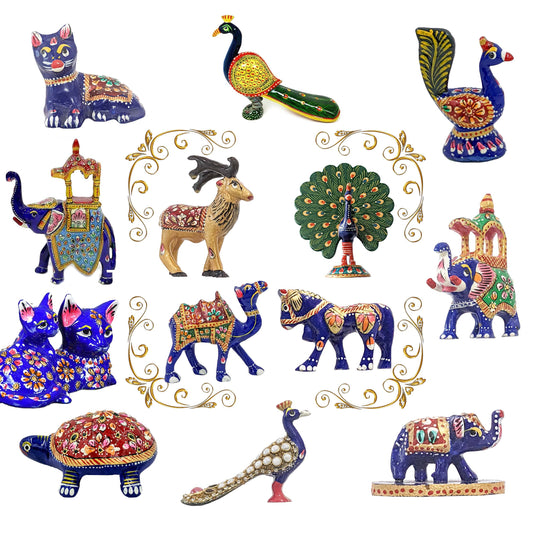 Wooden Animal Meena Statues - Assorted