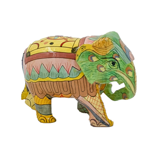 Wooden Handicraft Painted Carved Elephant 3-Inch