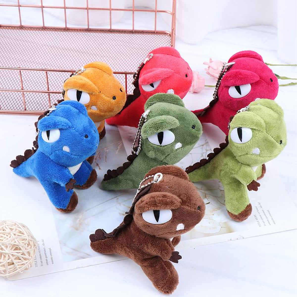 Mini Dinosaur Shape Soft Plush Keychains - Assorted