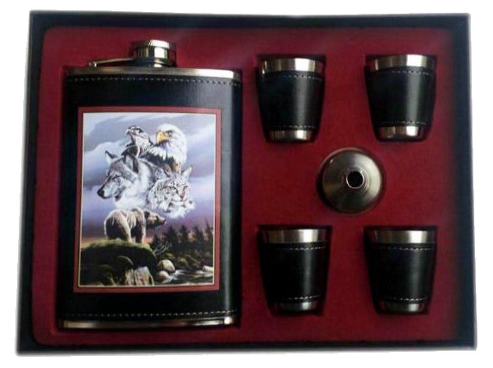 Buy WILD ANIMALS FLASK SET W 4 SHOT GLASSES Bulk Price