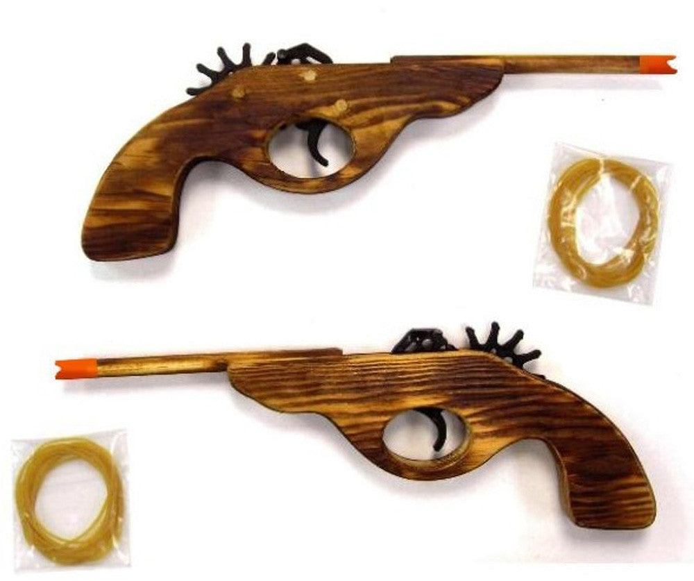 Wholesale WOOD ANTIQUE LOOKING LONG BARREL PISTOL ELASTIC SHOOTER GUN (Sold by the piece or dozen)