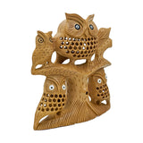 Handcrafted Wooden Owl Family on Tree