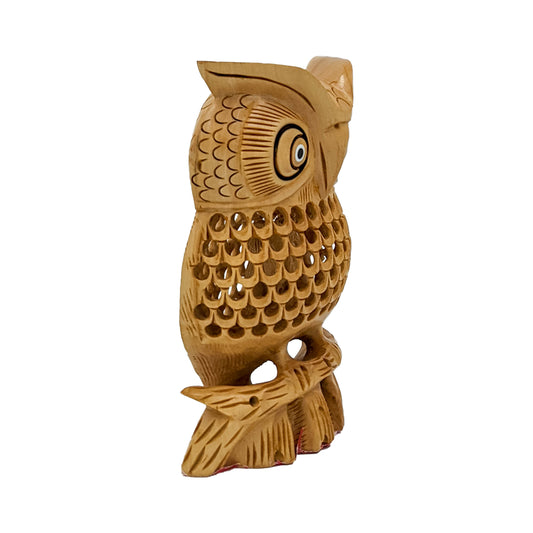 Handmade Wooden Carved Owl Statue