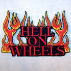 Wholesale HELL ON WHEELS FLAME 4 INCH  PATCH (Sold by the piece or dozen) CLOSEOUT NOW AS LOW AS .75 CENTS EA