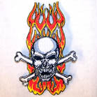 Wholesale SKULL X BONE FLAMES 4 INCH PATCH (Sold by the pieceOR dozen ) CLOSEOUT AS LOW AS 75 CENTS EA