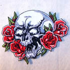 Wholesale SKULL WITH ROSES 4 inch PATCH (Sold by the piece or dozen ) -* CLOSEOUT AS LOW AS 75 CENTS EA