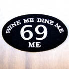 Wholesale OVAL WINE ME DINE ME 4 inch PATCH (Sold by the piece or dozen ) -* CLOSEOUT AS LOW AS 75 CENTS EA