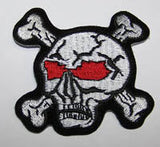 Wholesale RED EYES SKULL & CROSS BONES 3 INCH PATCH  ( sold by the piece ) CLOSEOUT AS LOW AS .75 CENTS EA