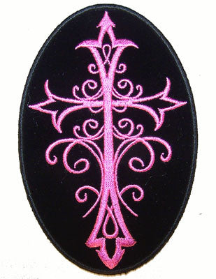 Wholesale PINK CRUCIFIX CROSS EMBROIDERIED PATCH 5 IN (Sold by the piece)