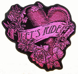 Wholesale LETS RIDE HEART  EMBROIDERIED PATCH 4 IN (Sold by the piece)