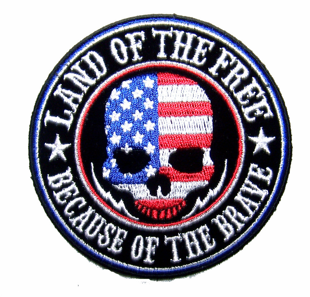 Wholesale LAND OF THE FREE 4 IN EMBROIDERED PATCH  (sold by the piece )