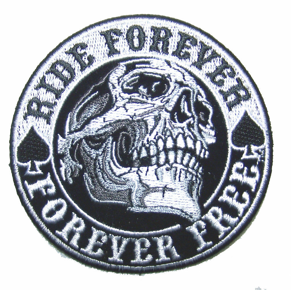 Wholesale SPADES RIDE FOREVER SKULL 4 IN EMBROIDERED PATCH  (sold by the piece )