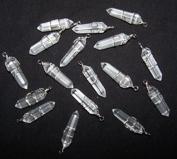 Wholesale CLEAR QUARTZ  WIRE WRAPPED CRYSTAL CUT STONE PENDANTS ( sold by the piece, dozen )