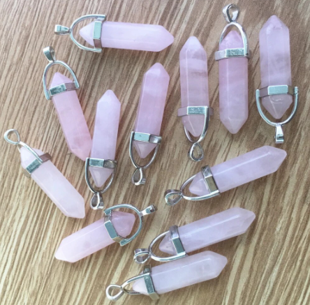 Wholesale Natural Rose Quartz Stone 1.5" Bullet Shaped Design Pendant (Sold by DZ)