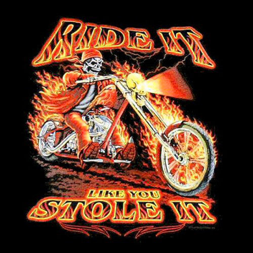 Wholesale RIDE IT STOLE IT SKELETON ON MOTORCYCLE BIKER SLEEVE TEE SHIRT  (Sold by the piece)