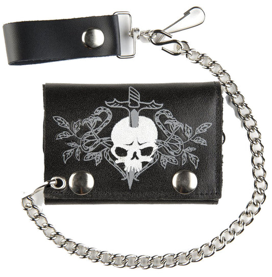 Buy SKULL & DAGGER TRIFOLD LEATHER WALLETS WITH CHAINBulk Price