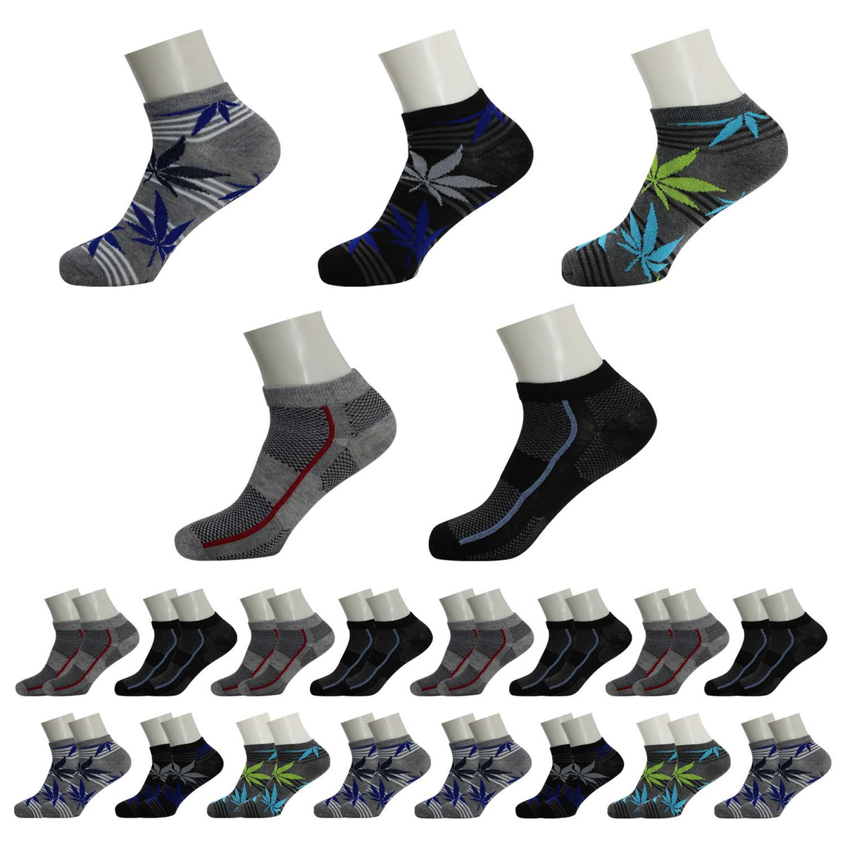 Buy Men's Low Cut Wholesale Sock, Size 9-11 in Assorted Designs - Bulk Case of 144 Pairs