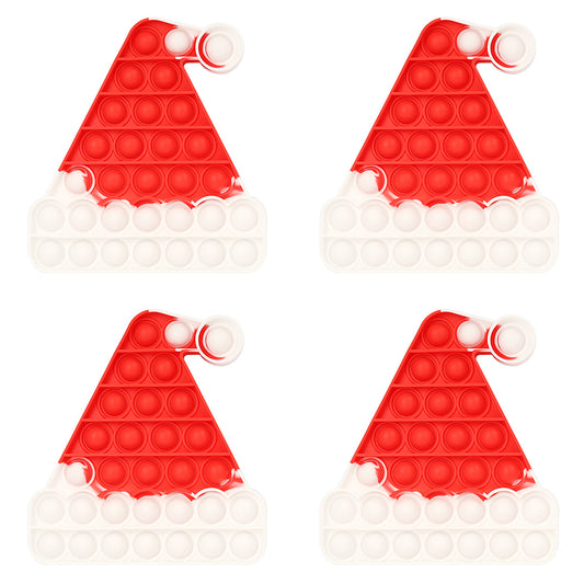 four red pop it fidget toys santa hat