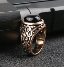 Black Stone Gold Viking Style Metal Biker Ring