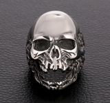 Wholesale LARGE SCARY OPEN MOUTH SKULL METAL BIKER RING (sold by the piece)