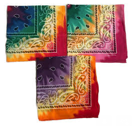 Wholesale TIE DYE MULTI COLOR PAISLEY DESIGN BANDANNA  100% COTTON  ( sold by the piece or dozen )