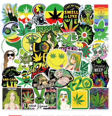 Buy 50pc Lot Assorted Hemp Leaf Weed Stickers 1.5"-3.5"( 50 pack)Bulk Price