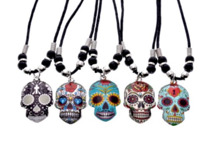 Wholesale Sugar Skulls Pendant Black Cord Necklace 18" (sold by the piece or dozen)