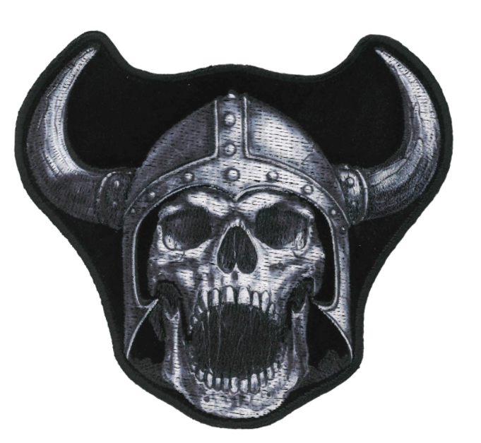 Wholesale VIKING SKULL 3 X 3.5 INCH EMBROIDERED PATCH  (sold by the piece )