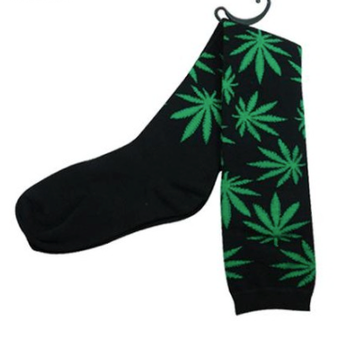 Buy GREEN & BLACK POT LEAF LONG UNISEX SOCKSBulk Price