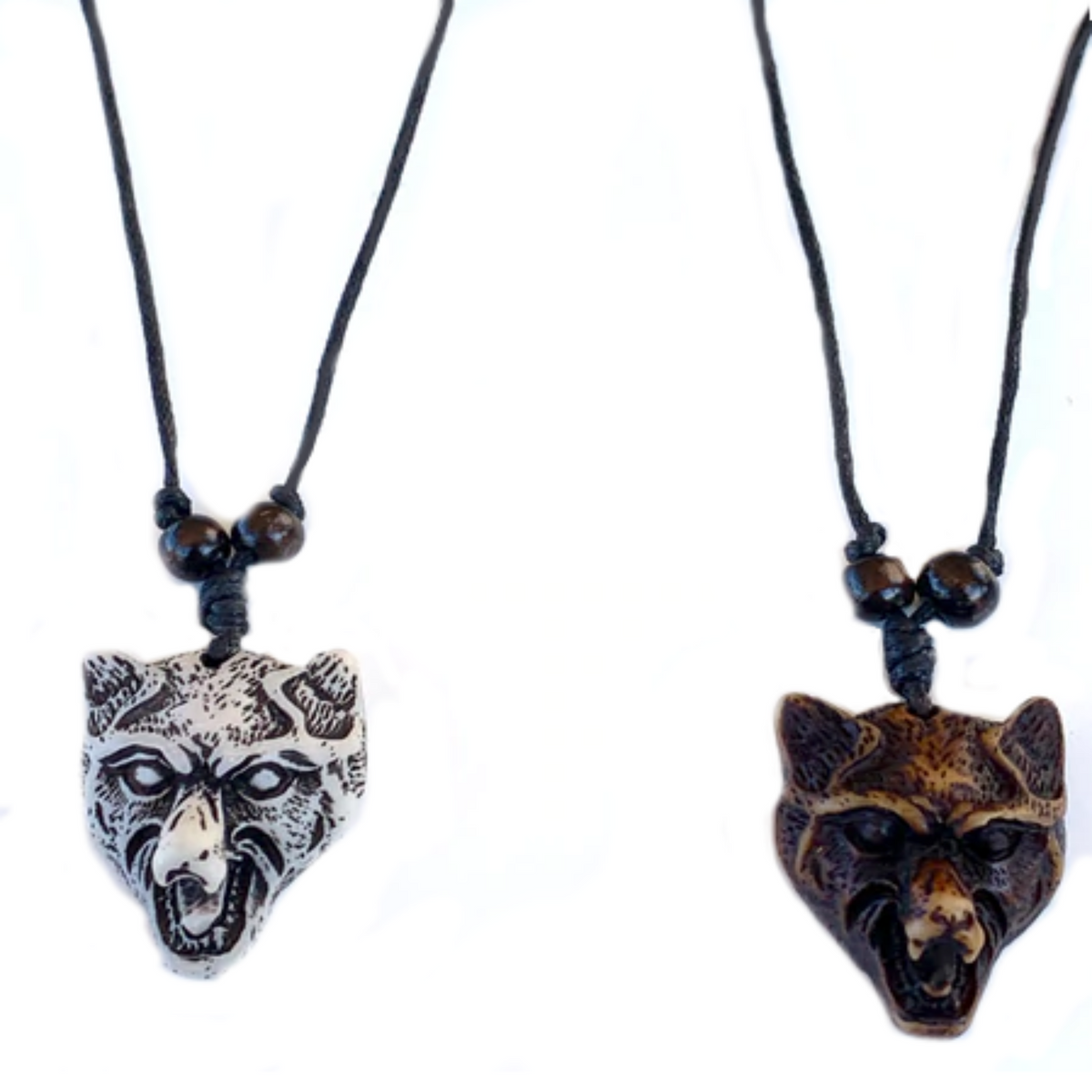 Wholesale Wolf Head Necklace on Adjustable Cord With Beads (Sold by the piece or dozen)