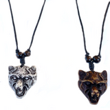 Wholesale Wolf Head Necklace on Adjustable Cord With Beads (Sold by the piece or dozen)