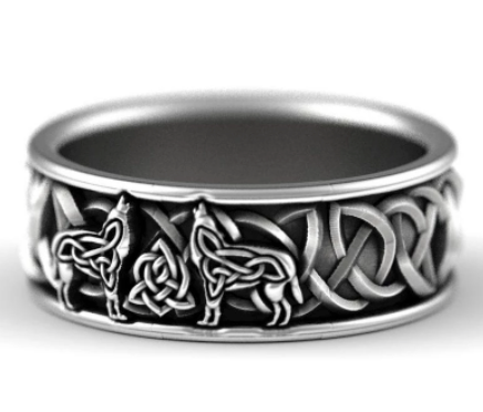 Wholesale CELTIC HOWLING WOLVES METAL BIKER RING ( sold by the piece)