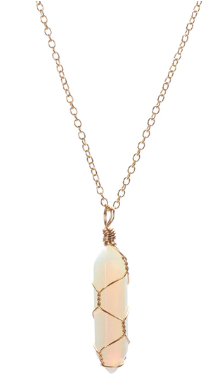 Wholesale OPALITE WIRE WRAPPED GOLD 18" CHAIN NECKLACE ( sold by the piece or dozen)